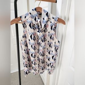 Button Up Split Tie Neck Sleeveless Blouse